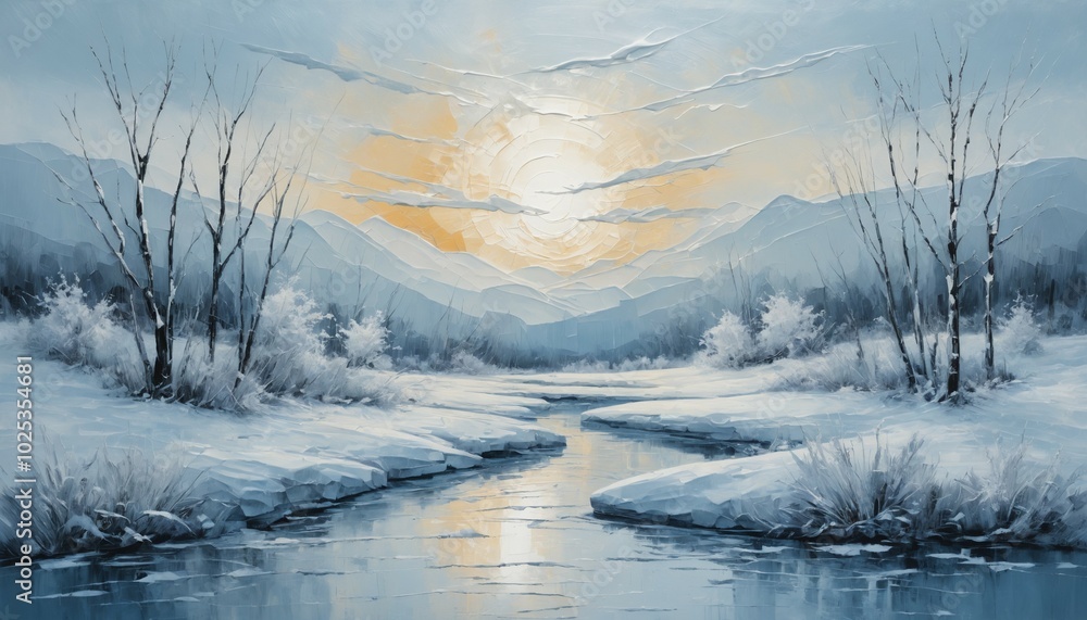 Abstract Winter Landscape with Ice Textures and Frosty Colors Abstract Winter Landscape with Ice Textures and Frosty Colors