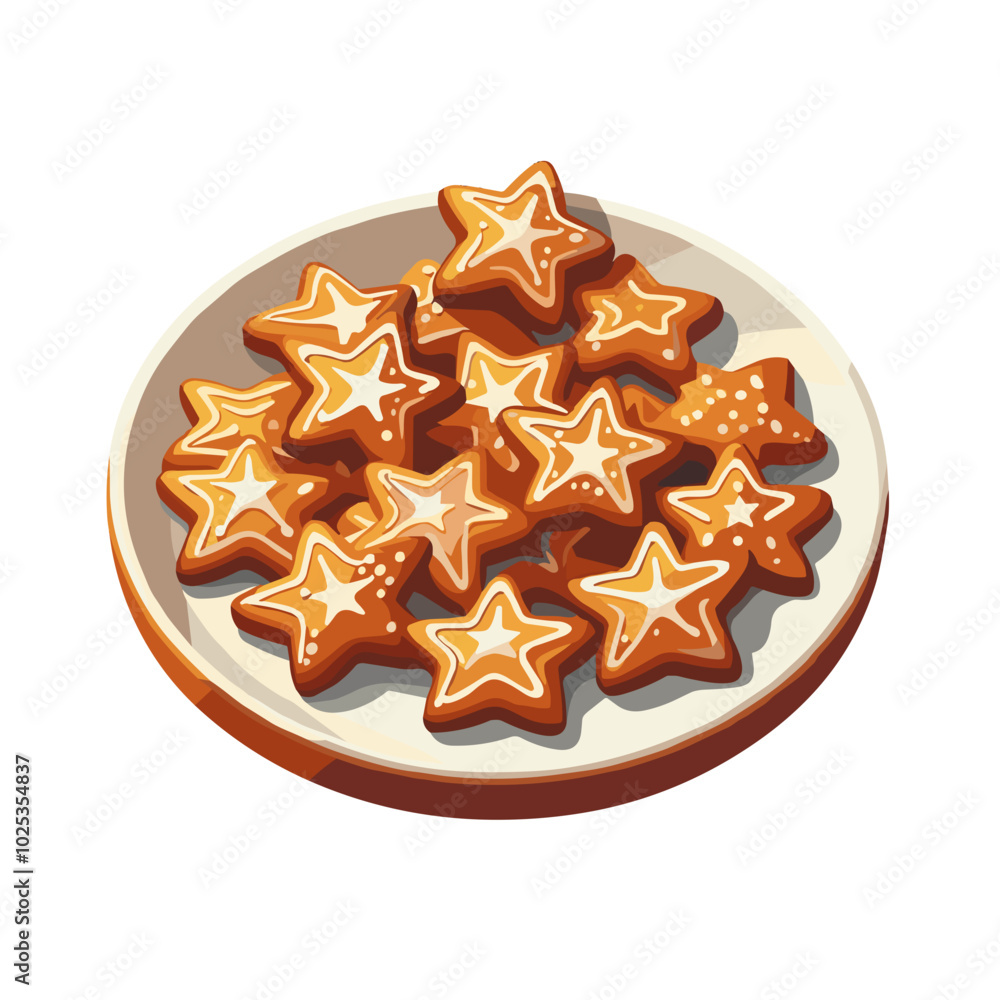 Plate of star-shaped Christmas cookies on transparent background, perfect for holiday dessert illustrations Plate of star-shaped Christmas cookies on transparent background, perfect for holiday dessert illustrations