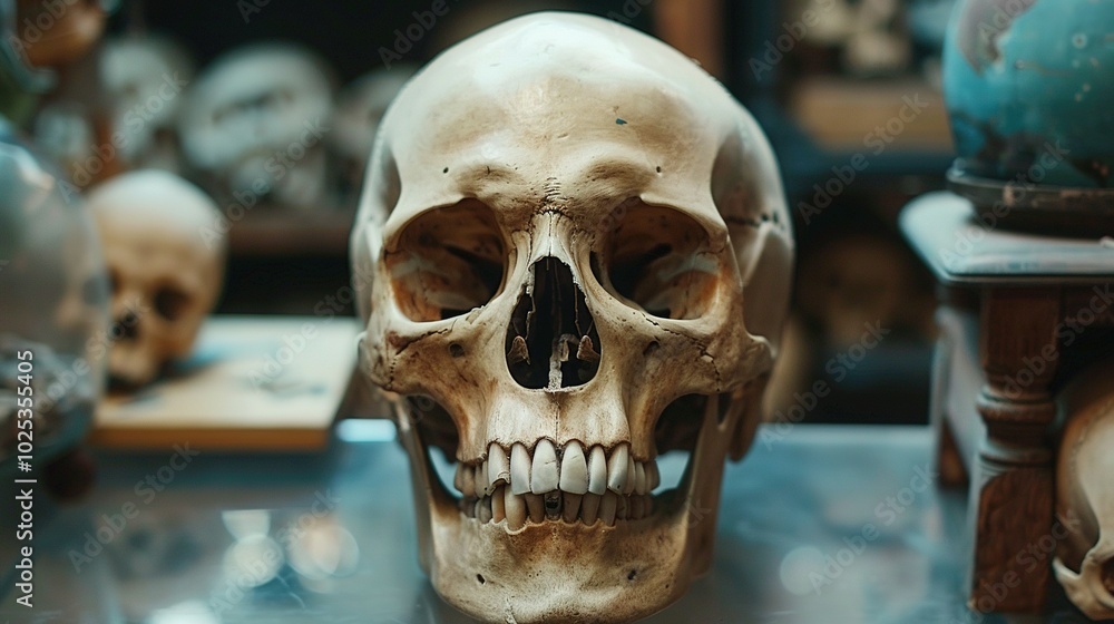 Close-up of a Human Skull with Visible Teeth Close-up of a Human Skull with Visible Teeth