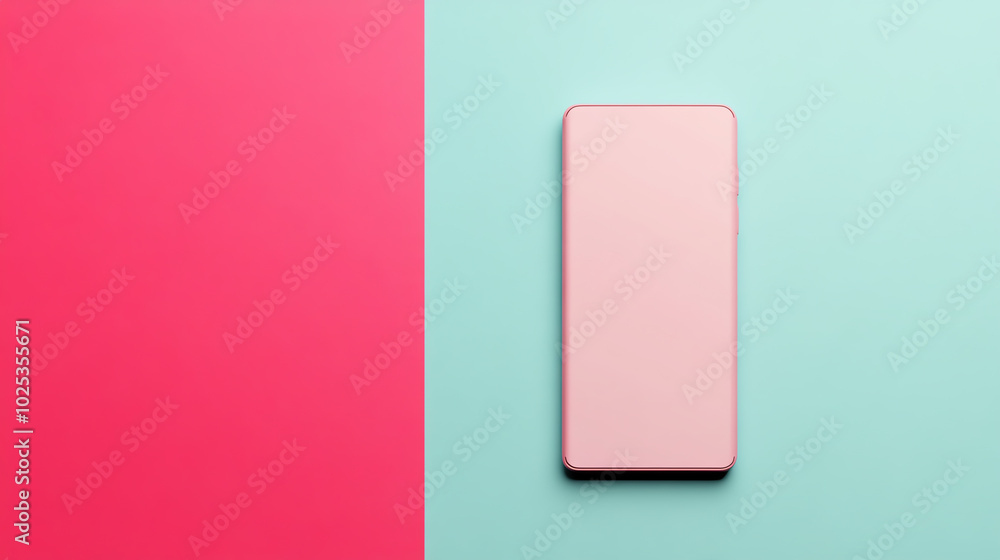 A modern smartphone placed centrally on a vibrant two-tone background, showcasing its sleek design and pastel colors. A modern smartphone placed centrally on a vibrant two-tone background, showcasing its sleek design and pastel colors.