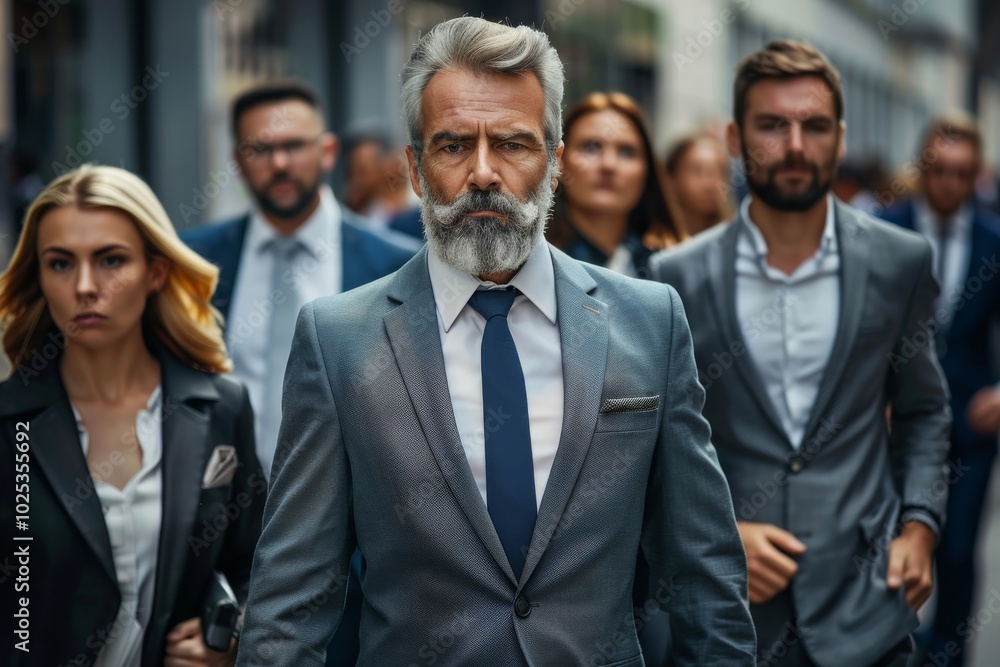 Group of business people walking in the city. Men and women in formalwear. Group of business people walking in the city. Men and women in formalwear.