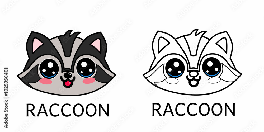 Fototapeta premium Raccoon coloring pages for kids. Animal outline illustration. Coloring page outline of cute raccoon. For printable children's coloring page or book, kids toddler activity