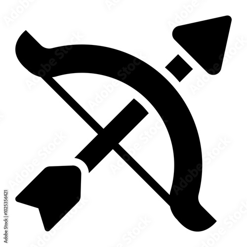 Crossed bow and arrow icon. Represents archery tools.