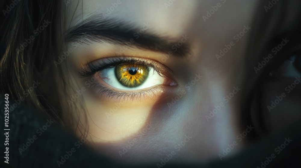 Close-up with cinematic lighting, focused on the subject eyes with blurred background Close-up with cinematic lighting, focused on the subject eyes with blurred background
