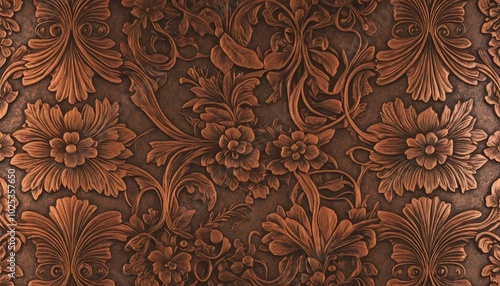 Antique Copper Texture with Intricate Floral Engravings