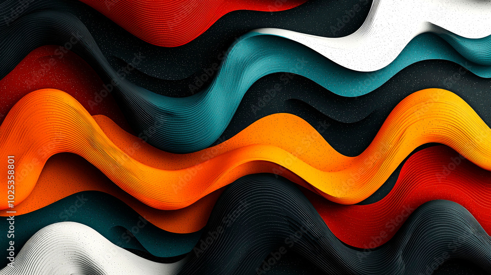 Abstract wavy pattern with vibrant colors in red, orange, blue, black and white. Abstract wavy pattern with vibrant colors in red, orange, blue, black and white.