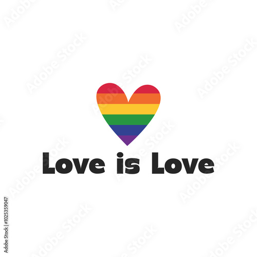 Free Download Greeting card for LGBTQIA. Heart in LGBT rainbow flag colors and Love is love queer slogan for social media post, poster, banner, print. Vector - GFXLoad