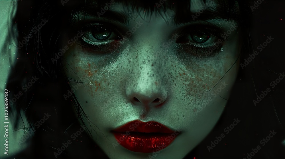 Intense Gaze: A Dreamlike Portrait of a Woman with Green Eyes Intense Gaze: A Dreamlike Portrait of a Woman with Green Eyes