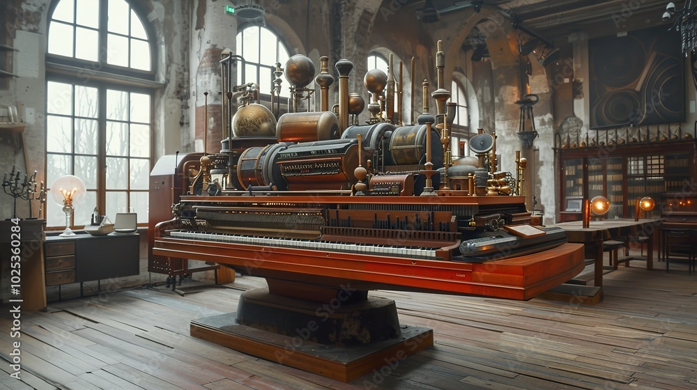 Steampunk Piano: A Mechanical Masterpiece in an Industrial Setting Steampunk Piano: A Mechanical Masterpiece in an Industrial Setting