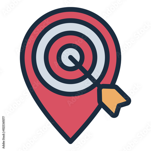 Target with location pin icon. Represents aim and position.