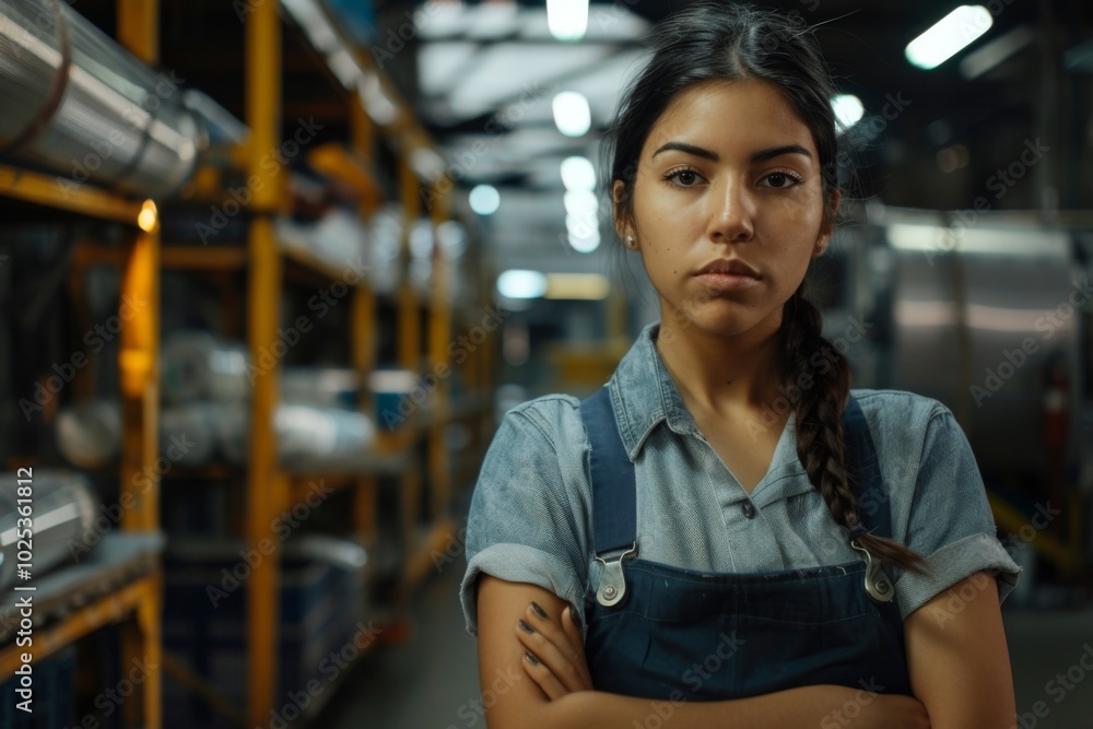 Obraz premium Portrait of a young adult Hispanic female Assembly Line Worker
