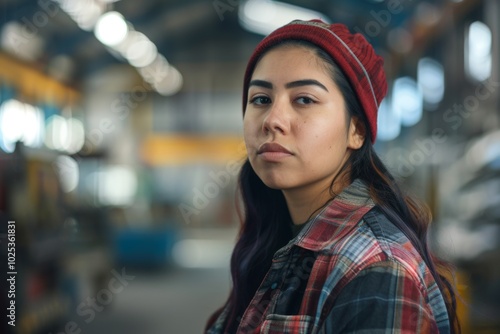 Portrait of a young adult Hispanic female Assembly Line Worker