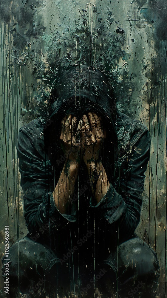 The Weight of Sorrow: A Figurative Painting of Despair The Weight of Sorrow: A Figurative Painting of Despair
