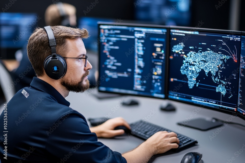 Control room monitors glow as cyber experts track global networks, scanning for signs of cyber warfare Control room monitors glow as cyber experts track global networks, scanning for signs of cyber warfare