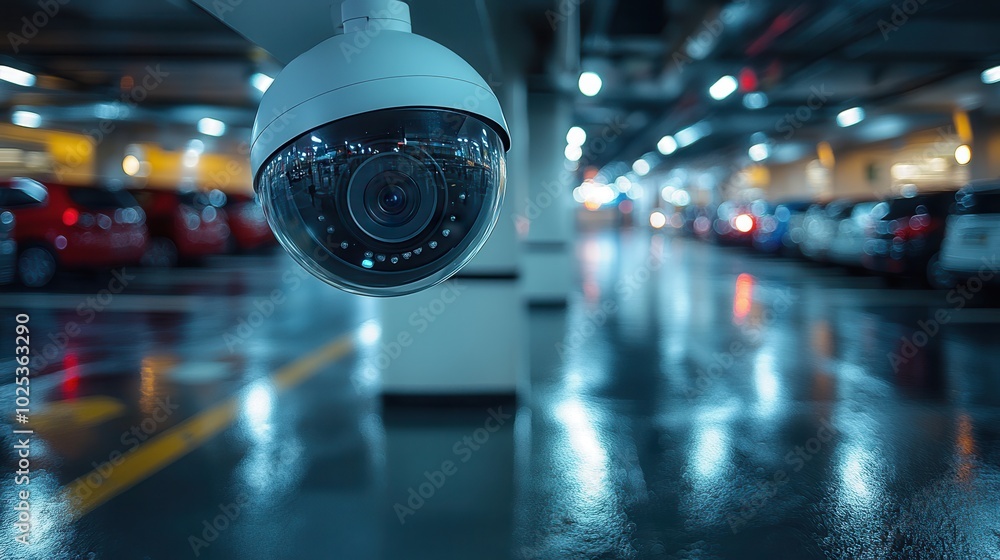 Security Camera in Modern Parking Garage Security Camera in Modern Parking Garage