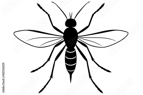 
Mosquito Icon, Bloodsucking Vector Silhouette, Close Up Mosquito Silhouette