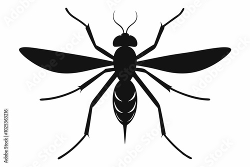 
Mosquito Icon, Bloodsucking Vector Silhouette, Close Up Mosquito Silhouette