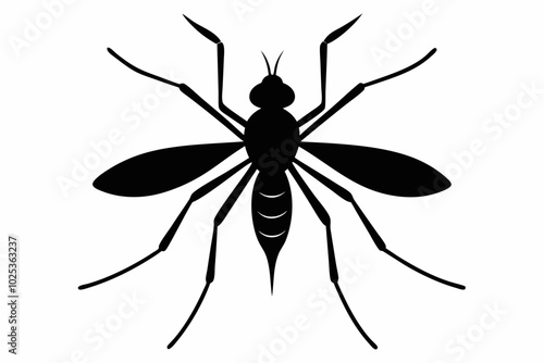 
Mosquito Icon, Bloodsucking Vector Silhouette, Close Up Mosquito Silhouette
