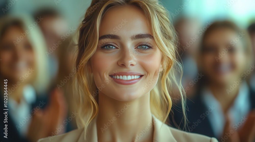 Confident Woman Smiling in Business Environment Confident Woman Smiling in Business Environment