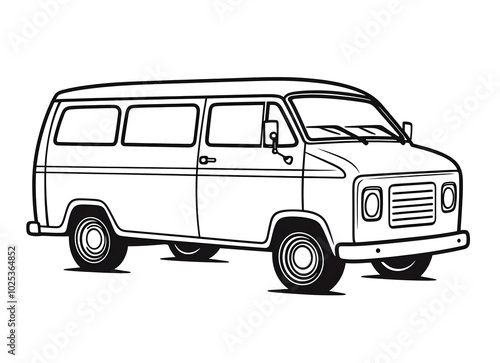 Oldtimer Van Illustration in Schwarz-Weiß (KI generiert)