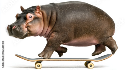 Hippo Riding Skateboard in a Playful Scene photo