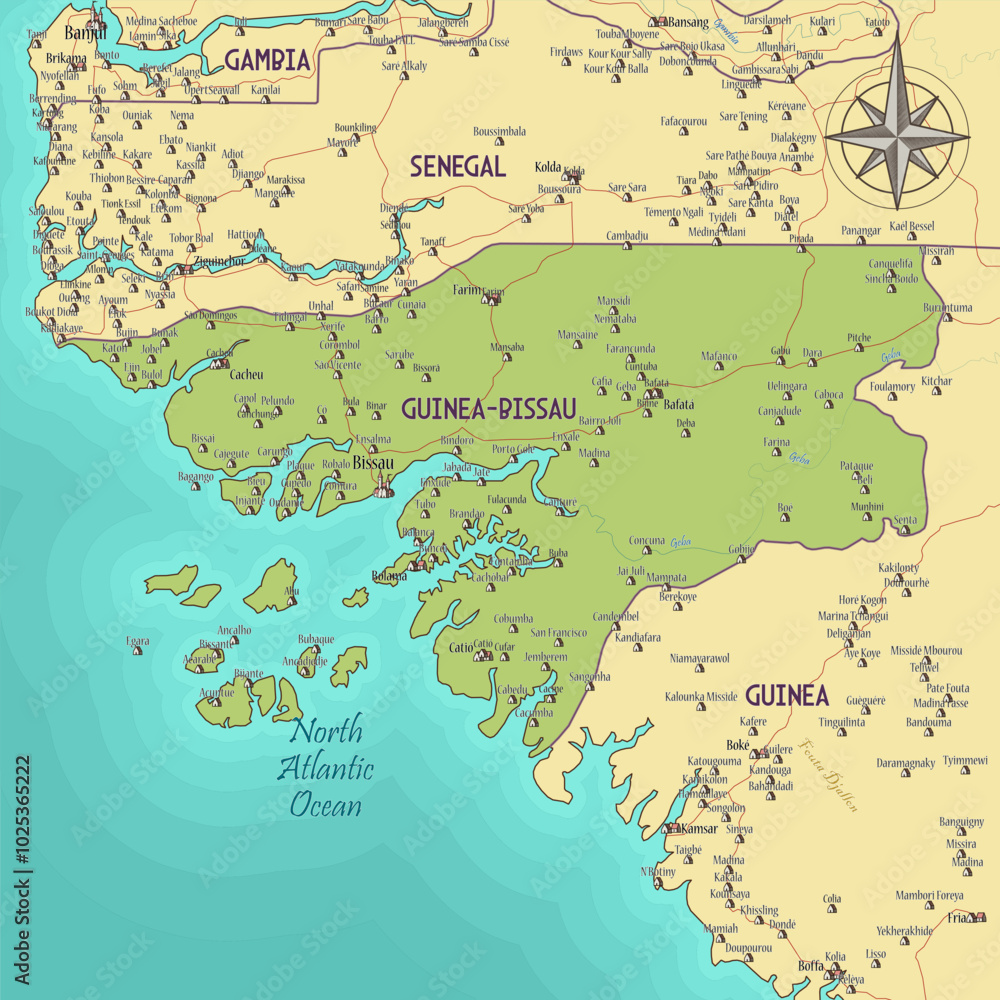 Fototapeta premium Map of Guinea-Bissau vintage fantasy style