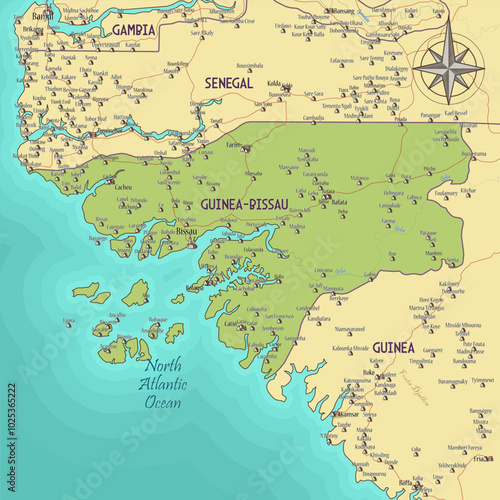 Map of Guinea-Bissau vintage fantasy style