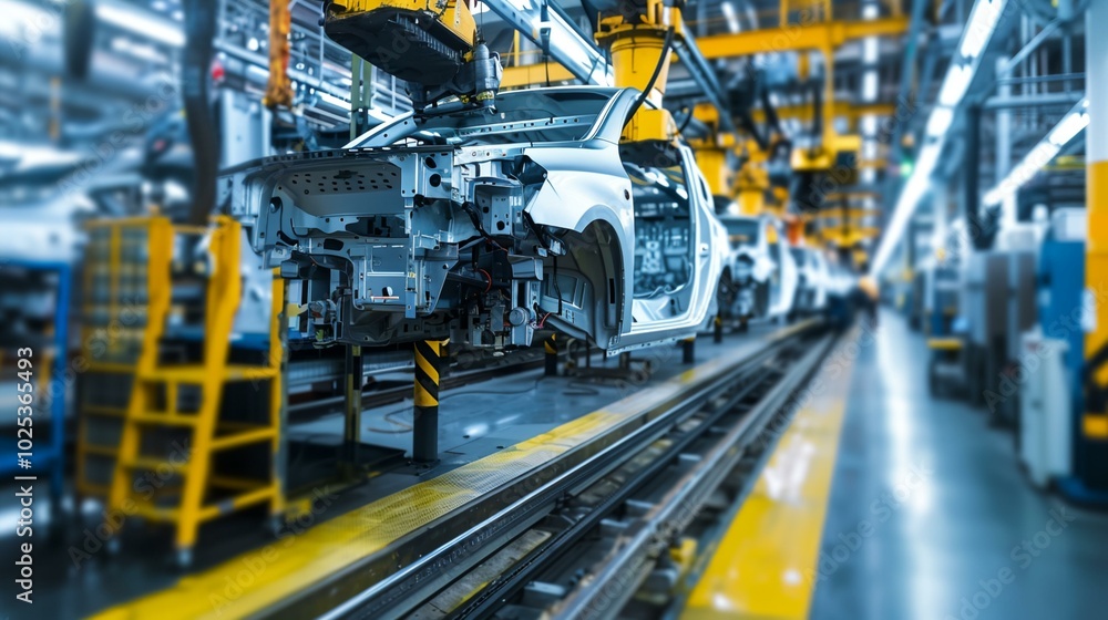 a car is on a assembly line in a factory a car is on a assembly line in a factory