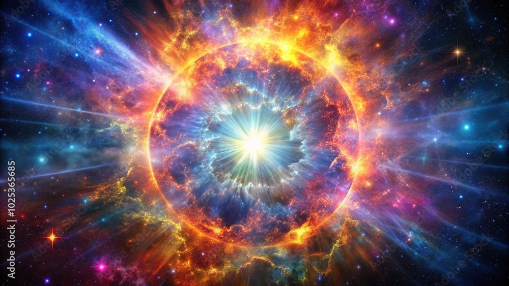 Brilliant supernova with explosive colors against cosmic backdrop, ideal for universe themed wallpaper Brilliant supernova with explosive colors against cosmic backdrop, ideal for universe themed wallpaper