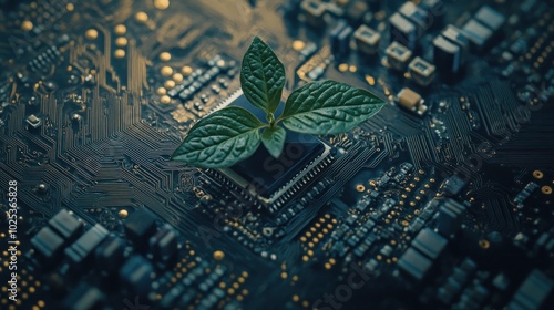 A Green Plant Sprouting from a Circuit Board