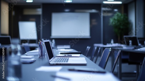 Wallpaper Mural A modern conference room with a laptop, a whiteboard, and a plant in the background. Torontodigital.ca