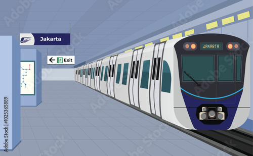 Subway Platform in Jakarta Indonesia High Speed Metro Train Arrival