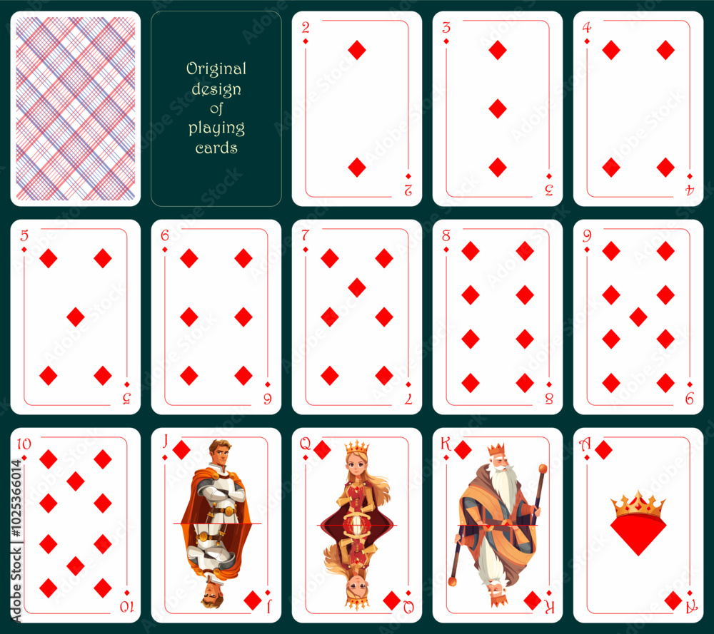 Original design of playing cards. All cards are diamonds. Standard poker deck from two to ace. All cards are diamonds. Vector illustration Original design of playing cards. All cards are diamonds. Standard poker deck from two to ace. All cards are diamonds. Vector illustration