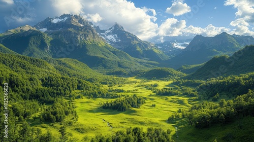 Serene Mountain Landscape with Lush Green Valley