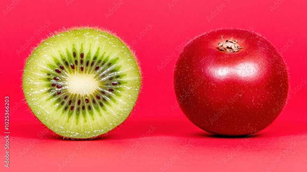 Fresh Kiwi and Red Fruit on Bright Background Fresh Kiwi and Red Fruit on Bright Background