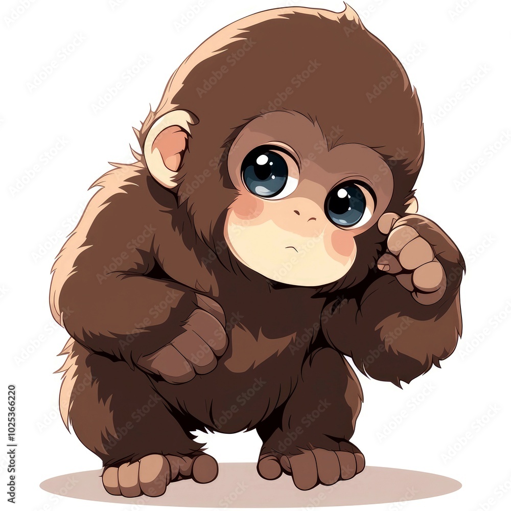 Obraz premium A cute cartoon monkey with large eyes and a playful expression.