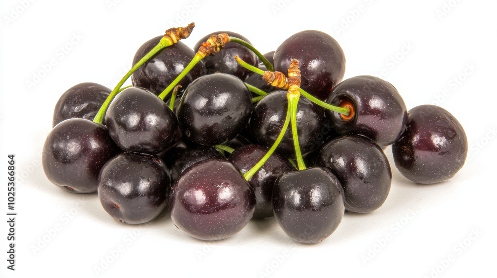 Fresh Black Cherries on White Background Fresh Black Cherries on White Background
