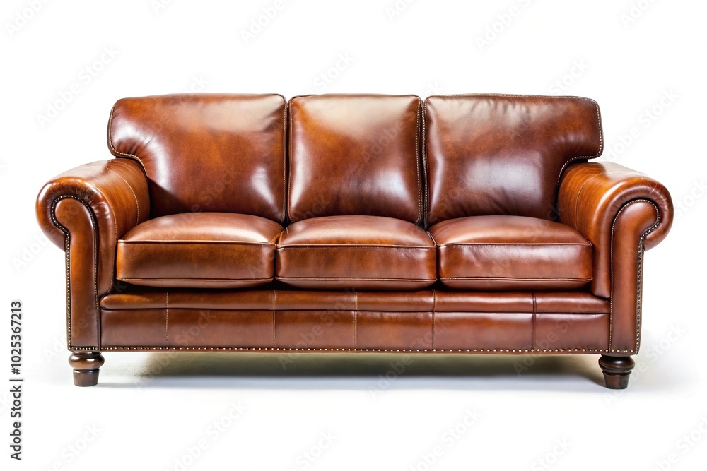 Brown leather sofa isolated on a white background with shallow depth of field Brown leather sofa isolated on a white background with shallow depth of field