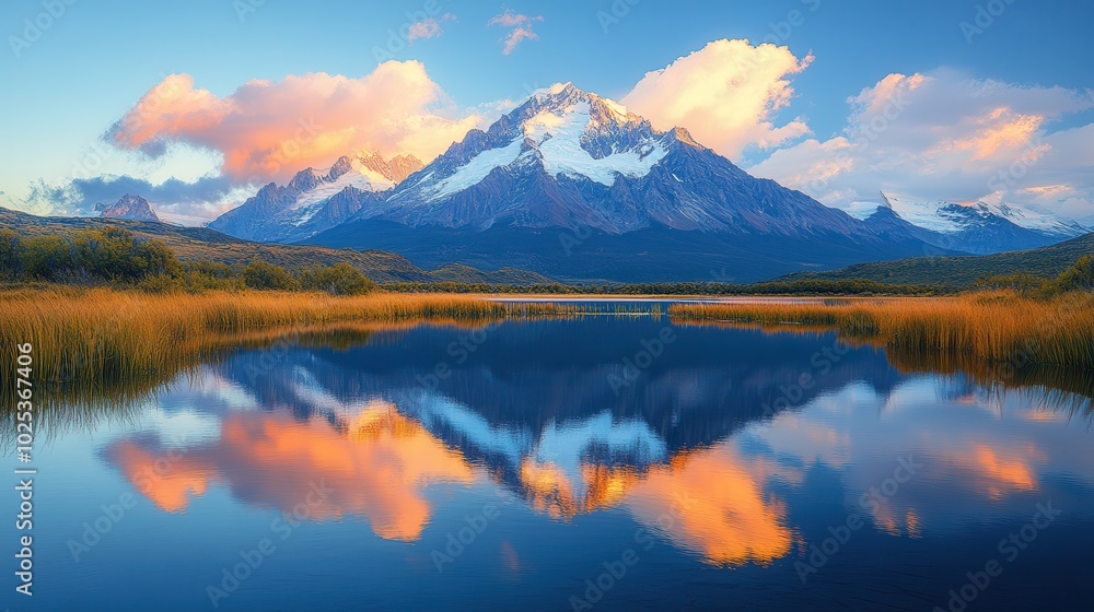 Majestic Mountain Reflection in Calm Lake at Sunrise Majestic Mountain Reflection in Calm Lake at Sunrise