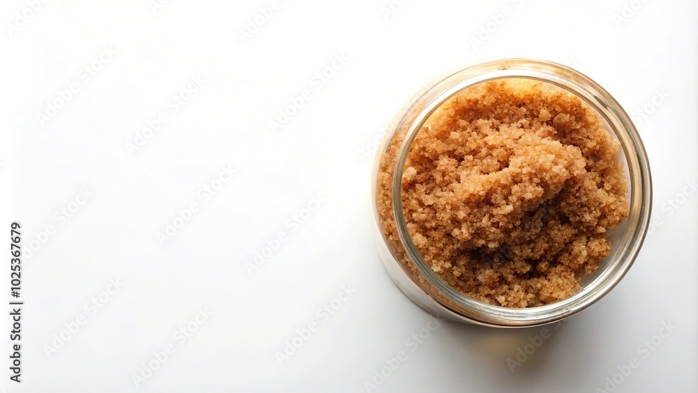 brown sugar scrub on white background with empty copy space for text brown sugar scrub on white background with empty copy space for text