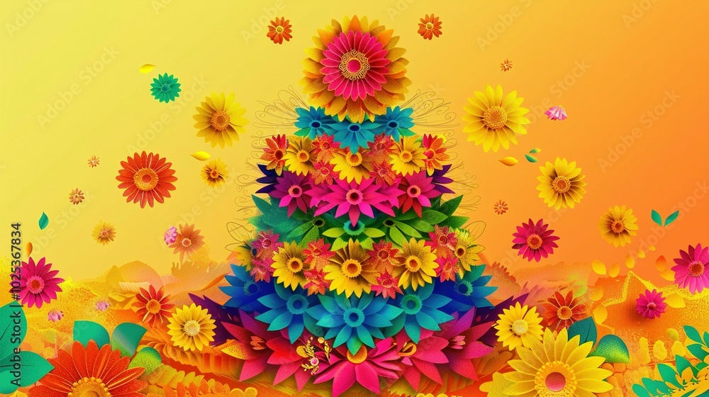 Colorful Paper Flowers in a Pyramid Shape Colorful Paper Flowers in a Pyramid Shape