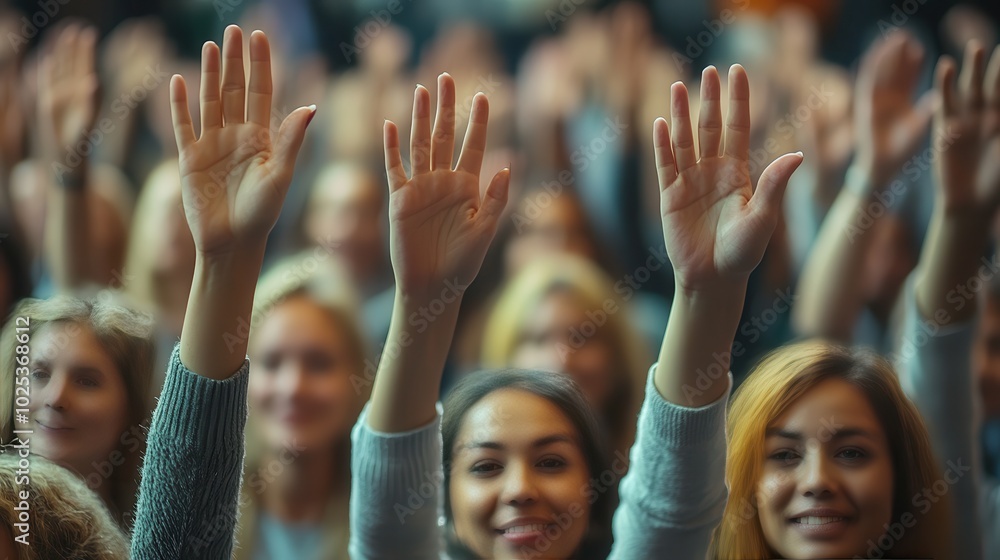 Engaged Audience with Raised Hands at Event