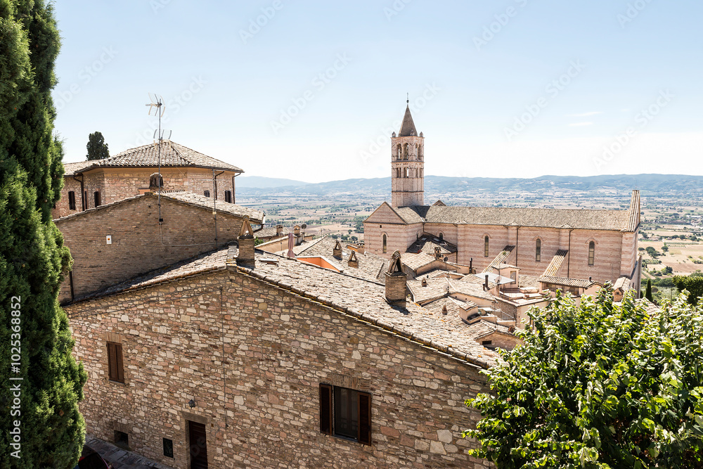 Architectural Sceneries of The Basilica of Saint Clare (Basilica di Santa Chiara) in Assisi, Perugia Province, Italy. Architectural Sceneries of The Basilica of Saint Clare (Basilica di Santa Chiara) in Assisi, Perugia Province, Italy.
