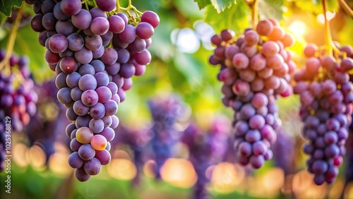 Wallpaper Mural Bunches of Purple Grapes Hanging from Vine with Bokeh Effect Worm's Eye View Torontodigital.ca