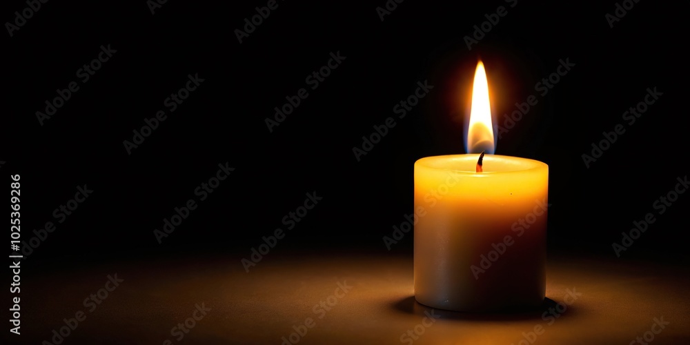 Burning candle on black isolated background, tilted angle Burning candle on black isolated background, tilted angle