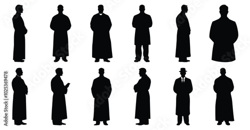Pastor silhouettes set, priest pack of vector silhouette design, isolated background.