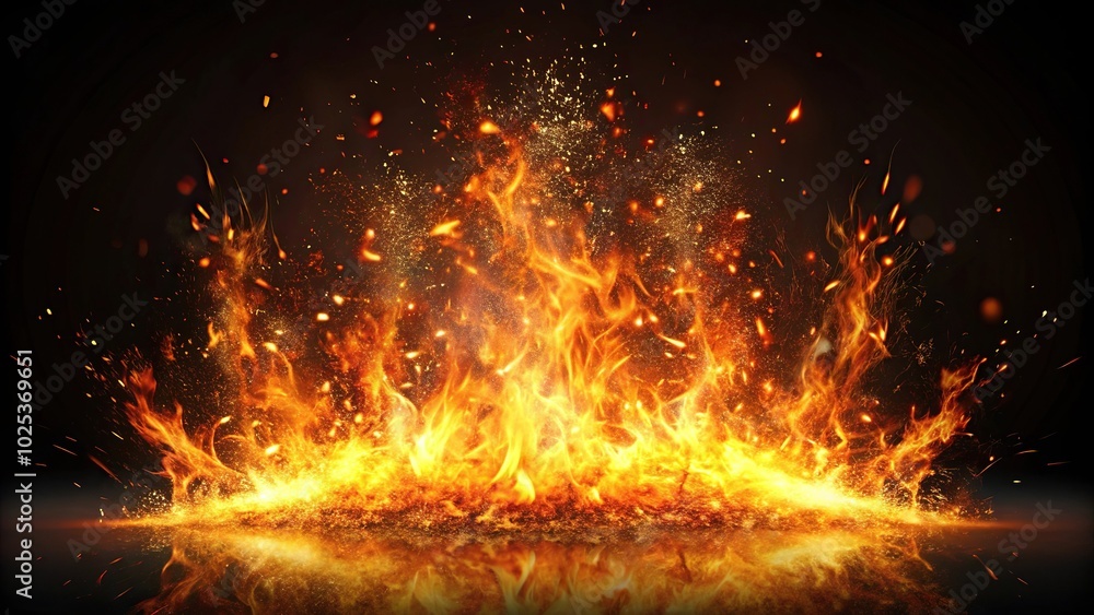 Burning orange sparks rising from fire creating symmetrical patterns Burning orange sparks rising from fire creating symmetrical patterns