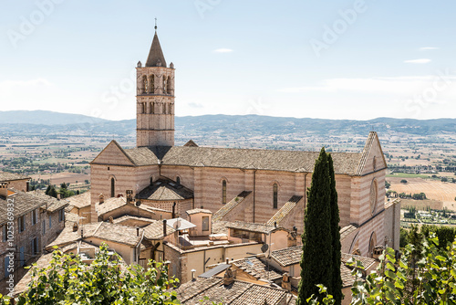 Architectural Sceneries of The Basilica of Saint Clare (Basilica di Santa Chiara) in Assisi, Perugia Province, Italy.