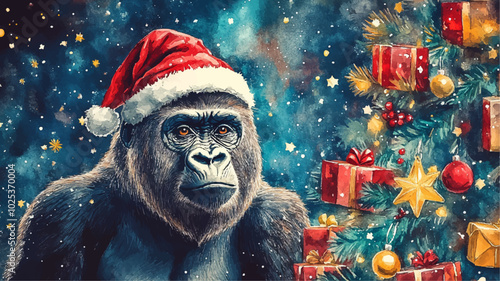 Gorilla Tier Weihnachten Christmas