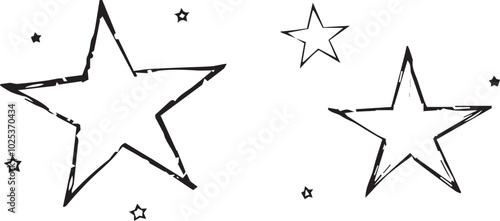 Three simple black hand-drawn stars on a white background with a rough unfinished aesthetic.